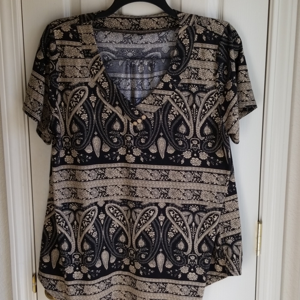 BLACK & TAN PULLOVER BLOUSE SZ 2X